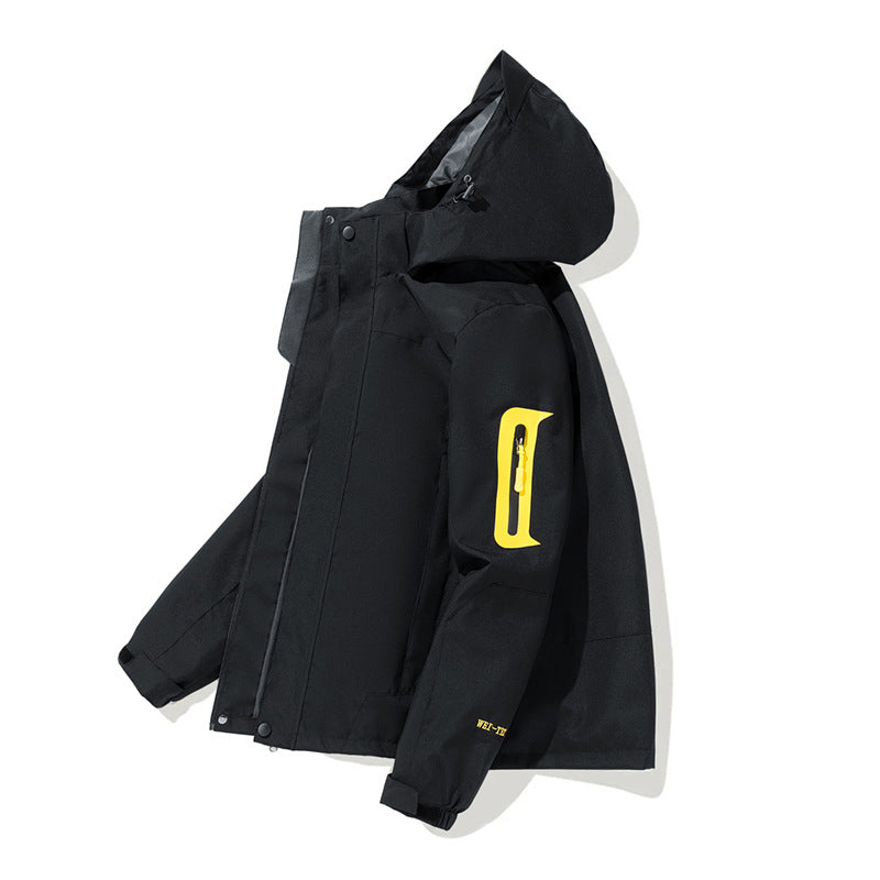 Męska wodoodporna kurtka softshell outdoorowy z kapturem, rękaw zamkiem kieszenią i wiatroszczelna membrana