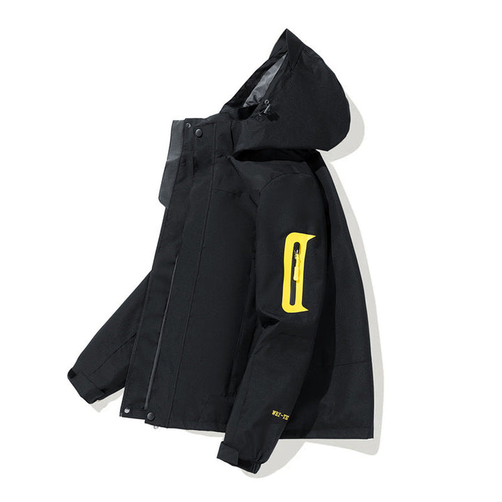 Męska wodoodporna kurtka softshell outdoorowy z kapturem, rękaw zamkiem kieszenią i wiatroszczelna membrana