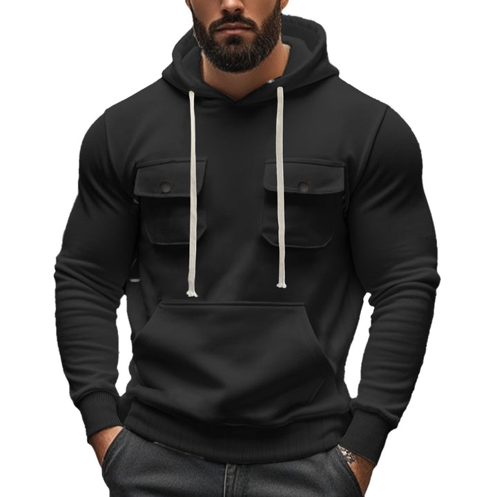 Męska sportowa bluza z kapturem z patch kieszenie z klapkami, kieszeń kangurka, i narrow Dół