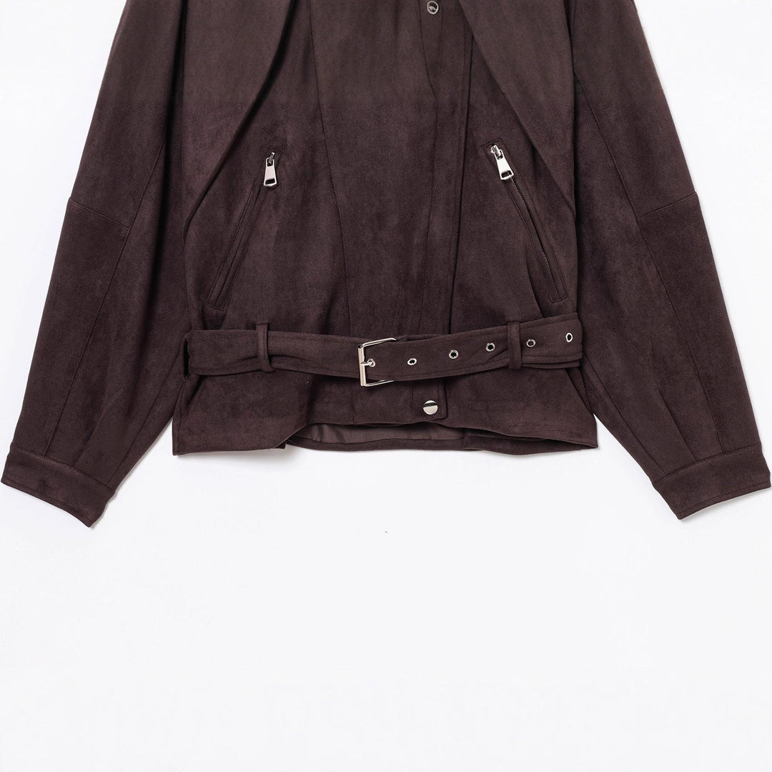 Damska krótka kurtka in biker styl made of suede look z waist paskiem Lumaza
