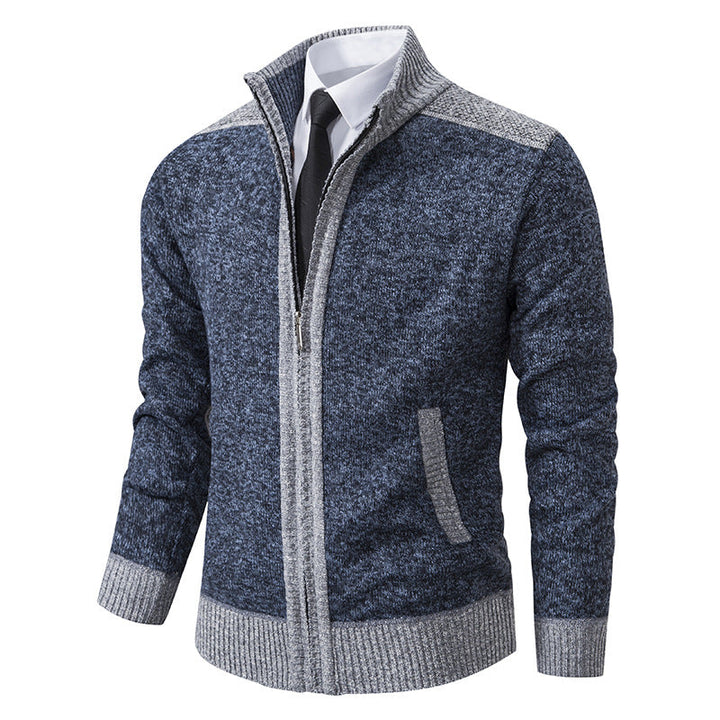Męski Knit Zamek Kurtka z Stójka i Kontrastowy Trims