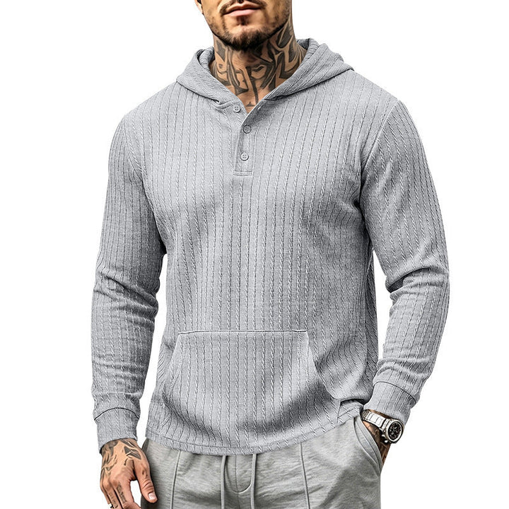 Męska Strukturalny Z kapturem Henley Sweter z Kieszeń kangurka i Cable Dzianina