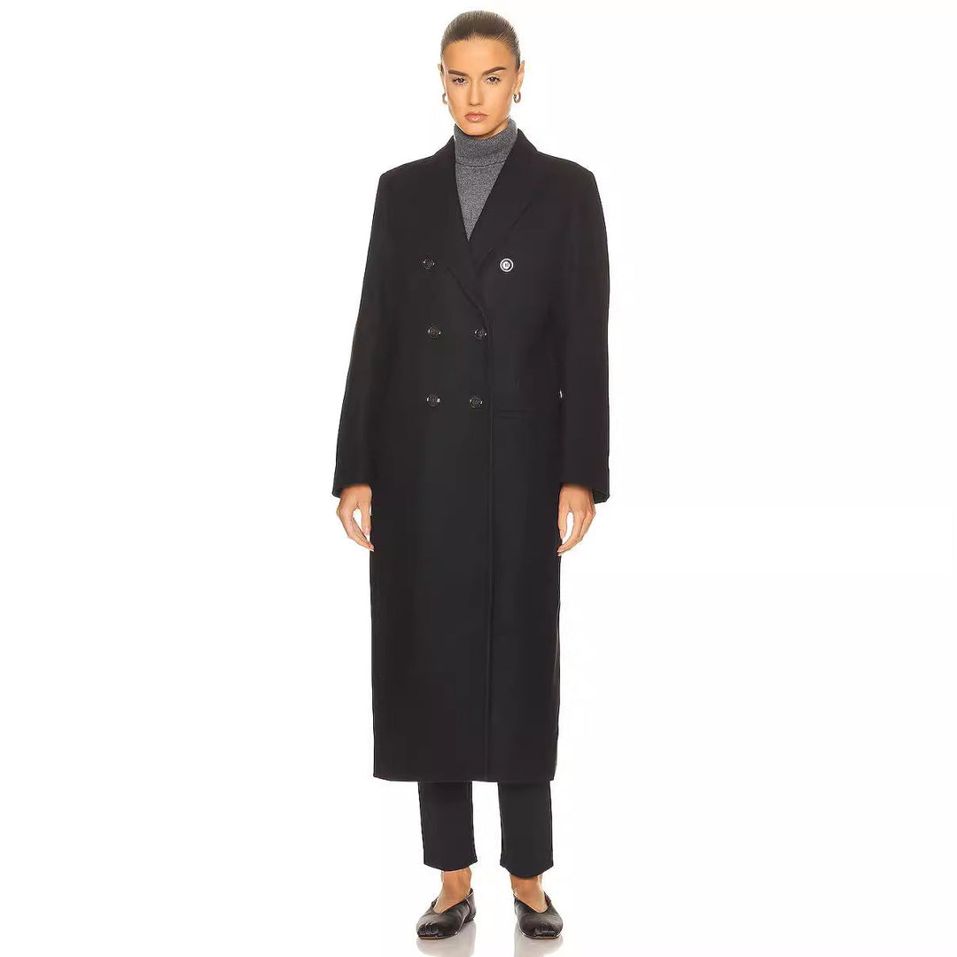 Damska Maxi Length podwójna dwurzędna mieszanka wełny długa płaszcz z taliowana Finish Lumaza
