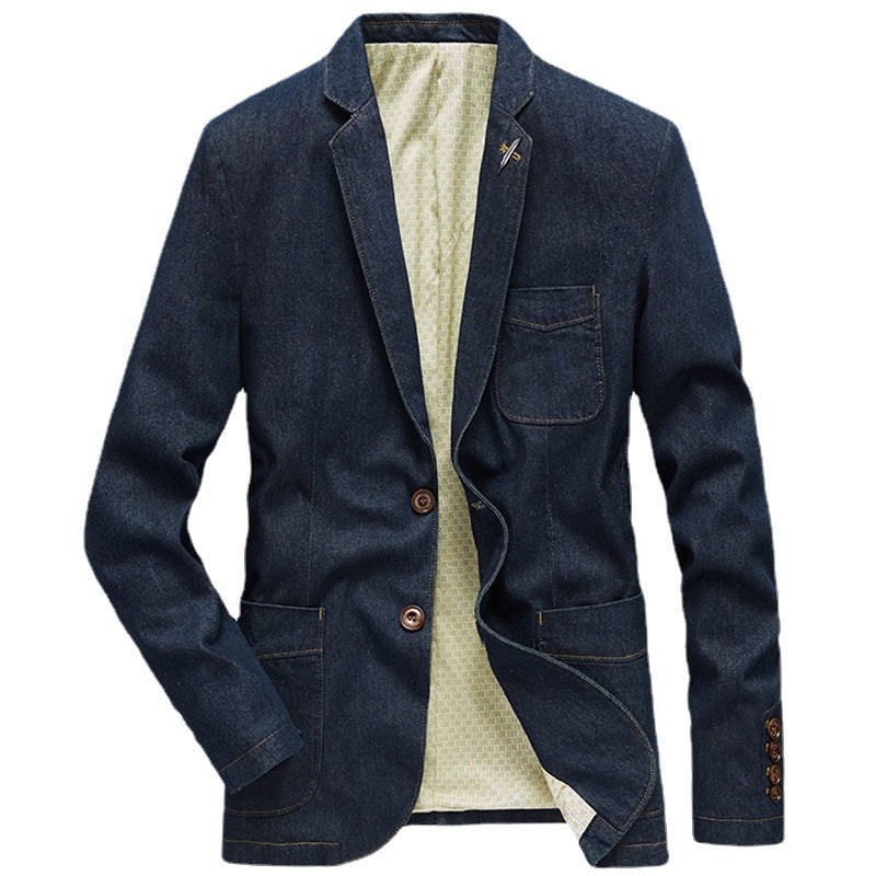 Męski denim blazer w unstructured styl roboczy z naszywane kieszenie