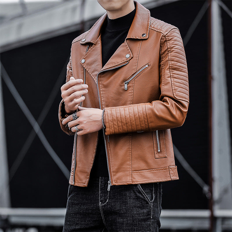 Męski imitacja skóry biker kurtka z pikowany ramienny yoke, asymmetric zamek i metal zamek