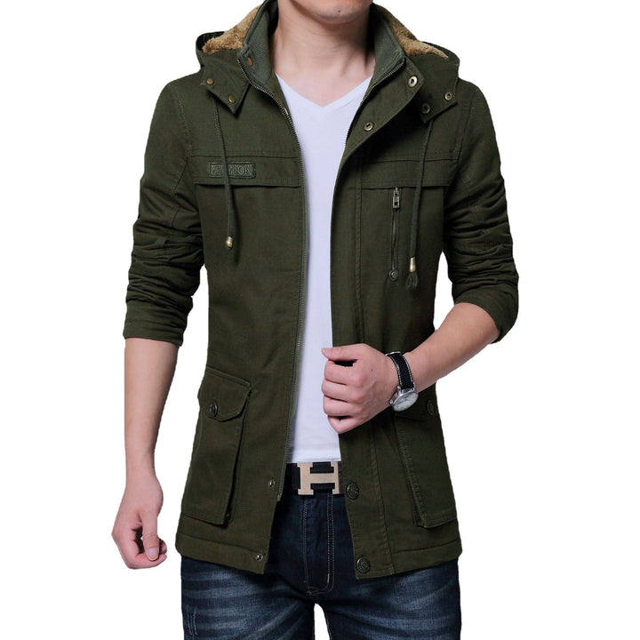 Męski Płótno Parka z Z podszewką Kaptur, Multifunctional Kieszenie i Ukryty Zamek