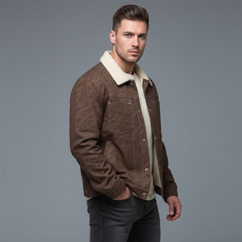 Męski Casual Sherpa-Lined Trucker Kurtka z Kołnierz z imitacji futra