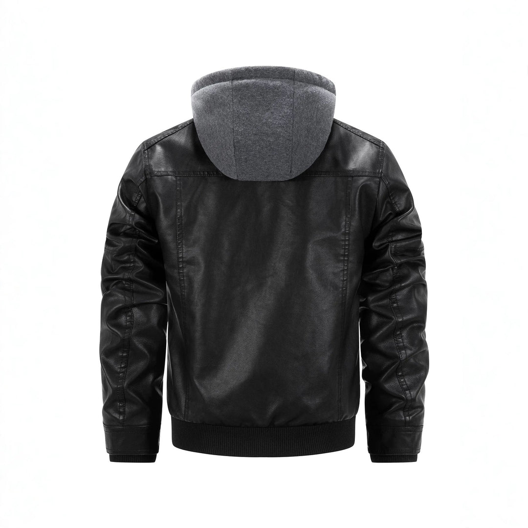 Męska imitacja skóra Biker kurtka z Removable kapturem Panel i pikowana boczne Panels