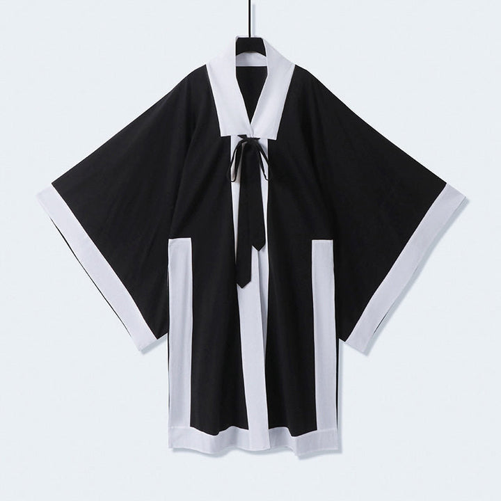 Unisex oversize kimono-kardigan z kontrastowy trim, wiązanym paskiem i z naszywanymi kieszeniami Lumaza