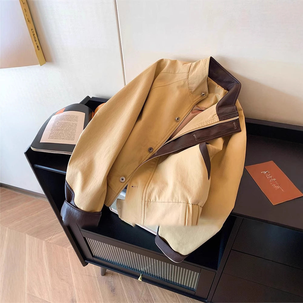 Damska Harrington kurtka z leather trim i ukrytym zamkiem Lumaza