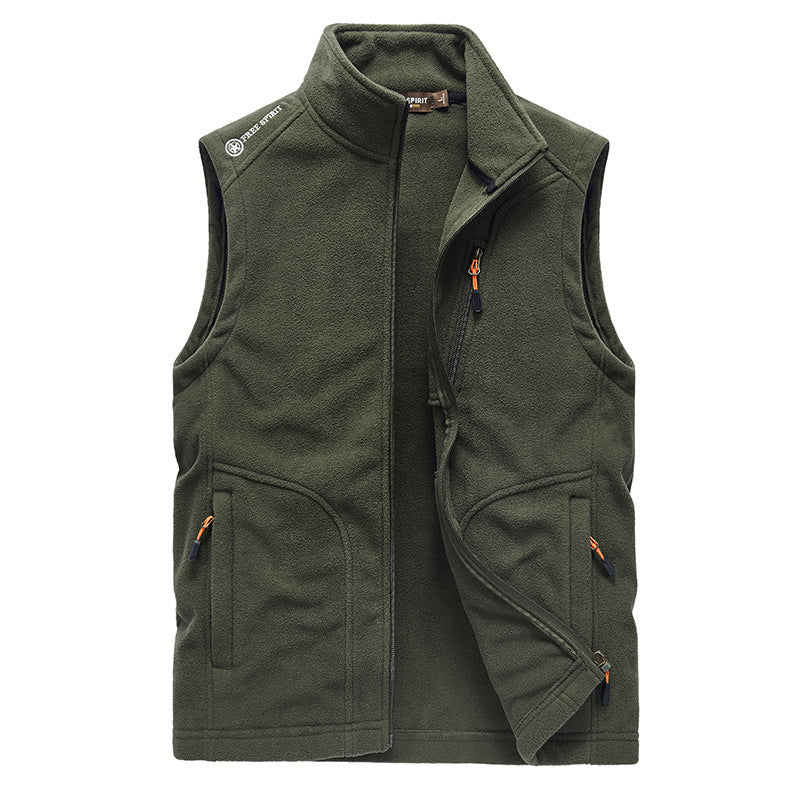 Męski polar kamizelka z high standing kołnierz, zippered kieszenie, i oddychający microfleece