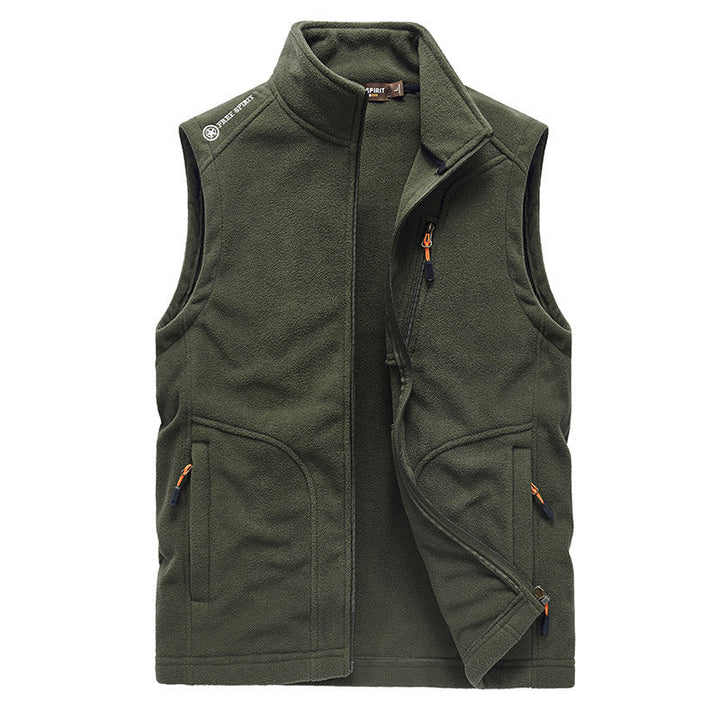 Męski polar kamizelka z high standing kołnierz, zippered kieszenie, i oddychający microfleece