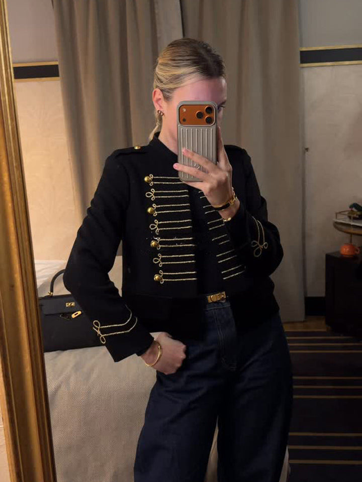 Damska krótka military kurtka z gold-embellished cords Lumaza