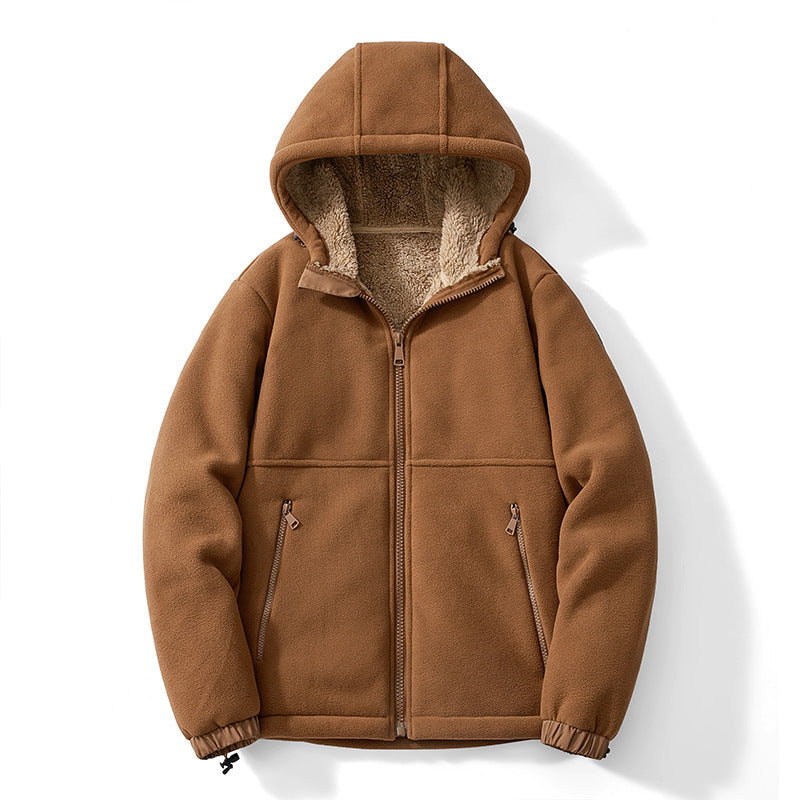 Męska polar kurtka z kapturem z teddy Podszewka, zippered Kieszenie, i regulowany Dół