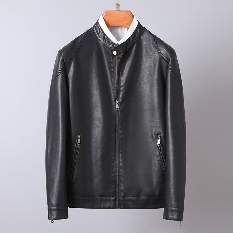 Męski Minimalist Imitacja skóry Blouson z Stójka i Side Kieszenie na zamek