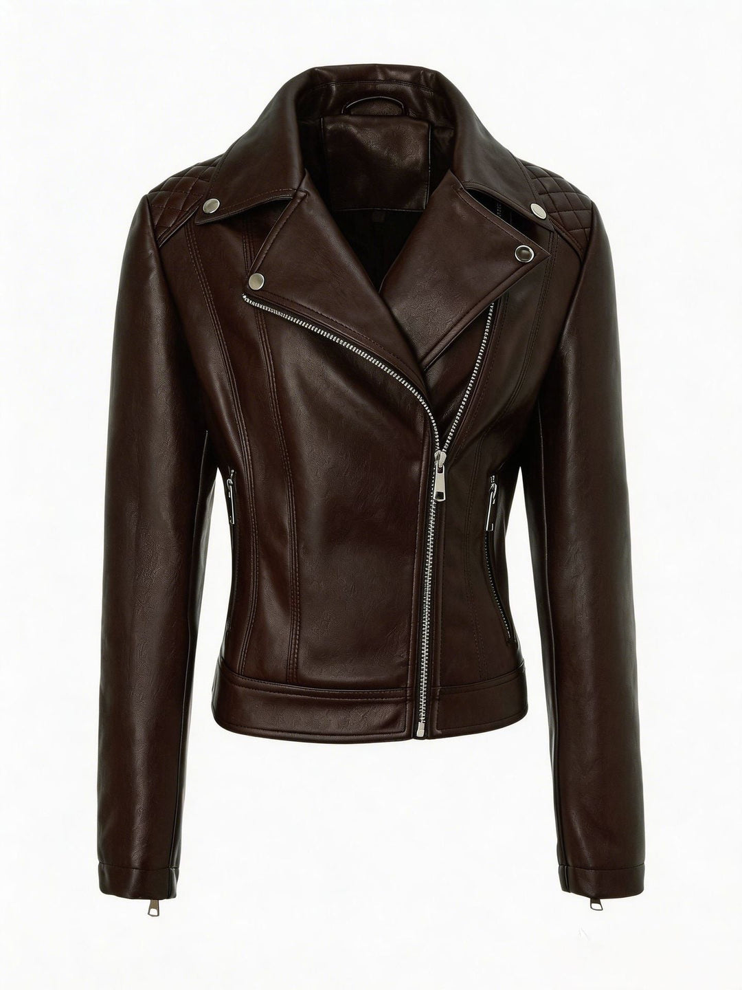 Damska taliowana Biker Leather kurtka z pikowana Shoulders Lumaza