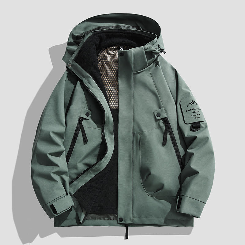 Męski Wodoodporny Utility Kurtka softshell z Kaptur, Diagonal Kieszenie na zamek &amp; Regulowany Rękaw Straps