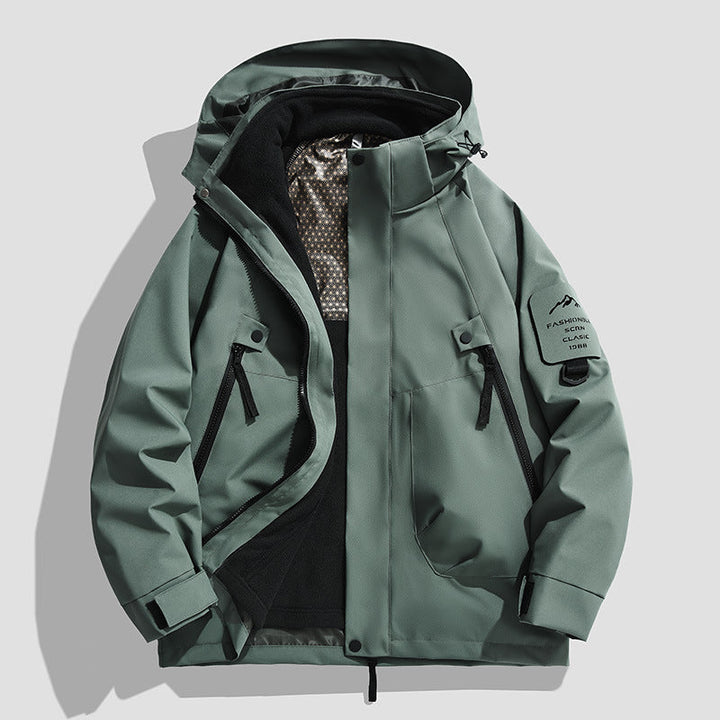 Męski Wodoodporny Utility Kurtka softshell z Kaptur, Diagonal Kieszenie na zamek &amp; Regulowany Rękaw Straps