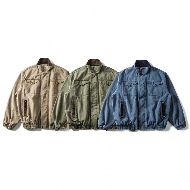 Męska boxy canvas Blouson kurtka z Cord Trim, stójką i elastycznym dołem