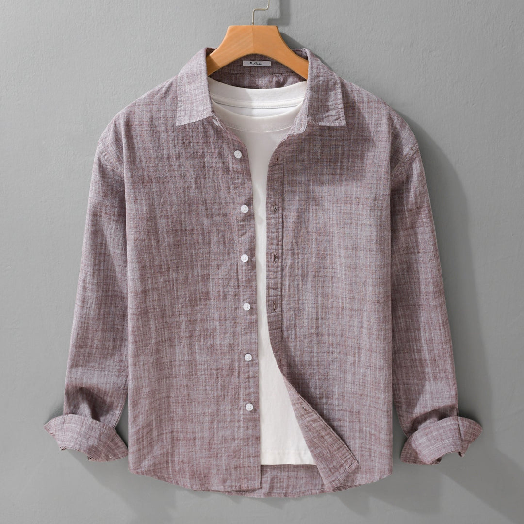 Męski Textured Linen-Cotton Koszula wierzchnia w Luźny krój z Koszula Kołnierz i Continuous Guzik Placket