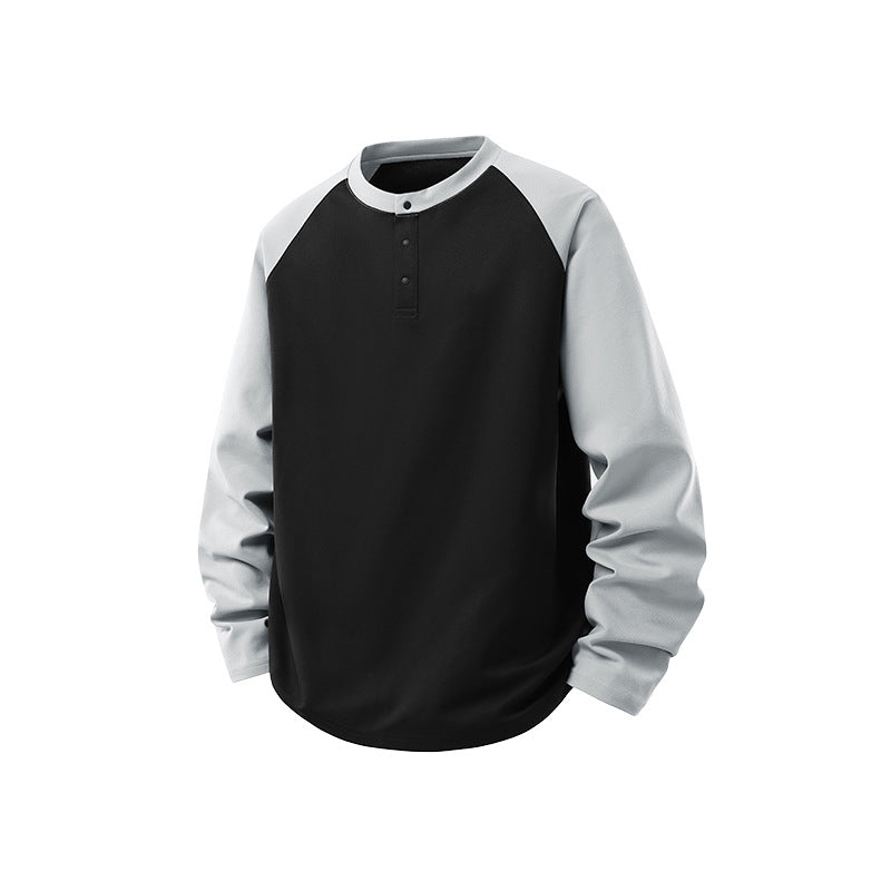 Herren Langarm-Henley-Bluza mit Raglanowyärmeln, Relaxed-Krój und Knopfleiste
