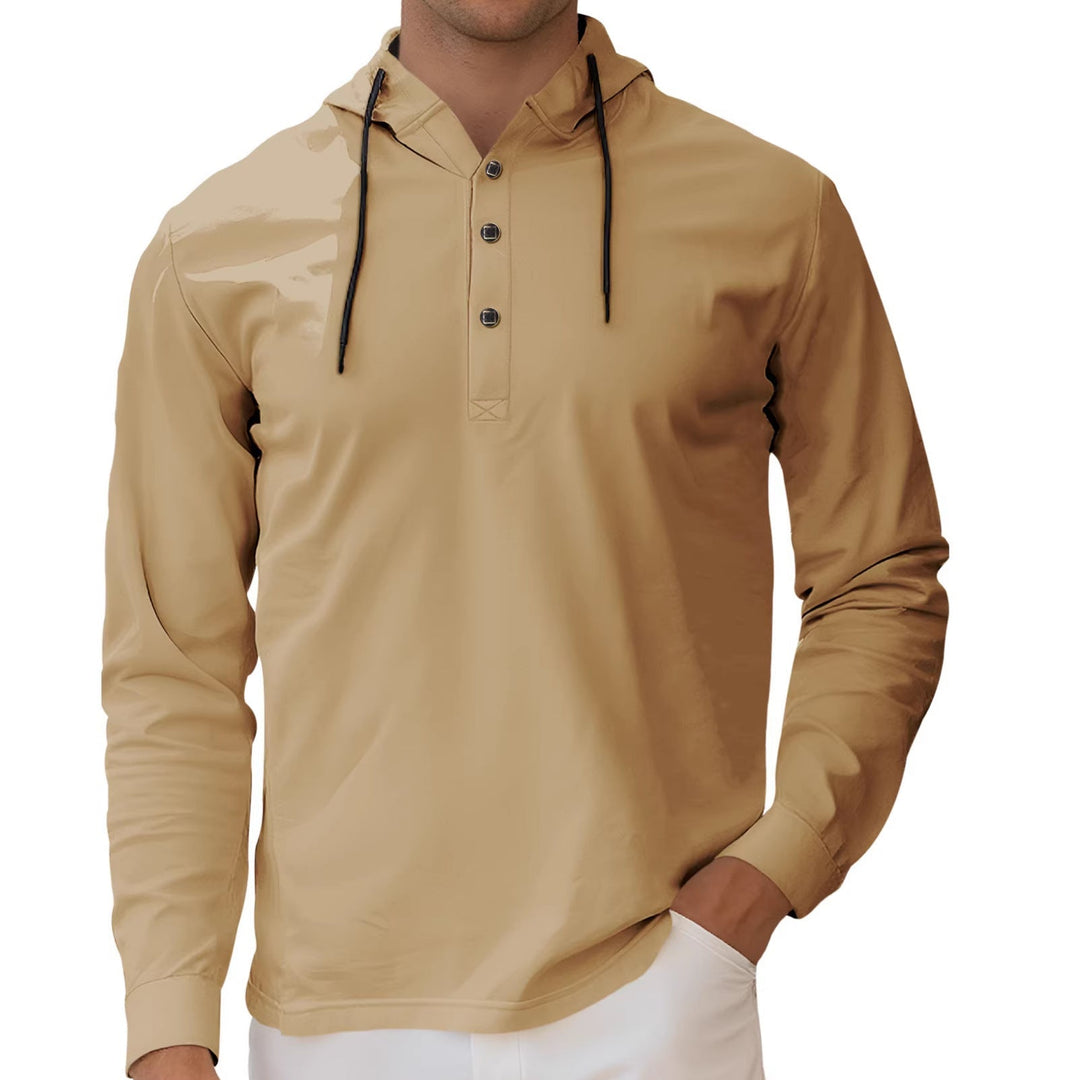 Męska Z kapturem Henley Długa Rękaw Koszula wykonana z Lekka stretch jersey z ściągacz