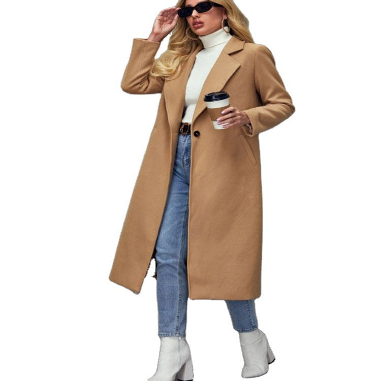 Damska Maxilength mieszanka wełny Classic płaszcz z Minimalist Waist i Hidden guzikami listwą Lumaza