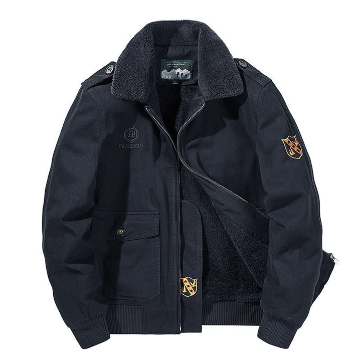 Kurtka terenowa męska z pluszową podszewką - z wysokim kołnierzem do aktywności w plenerze