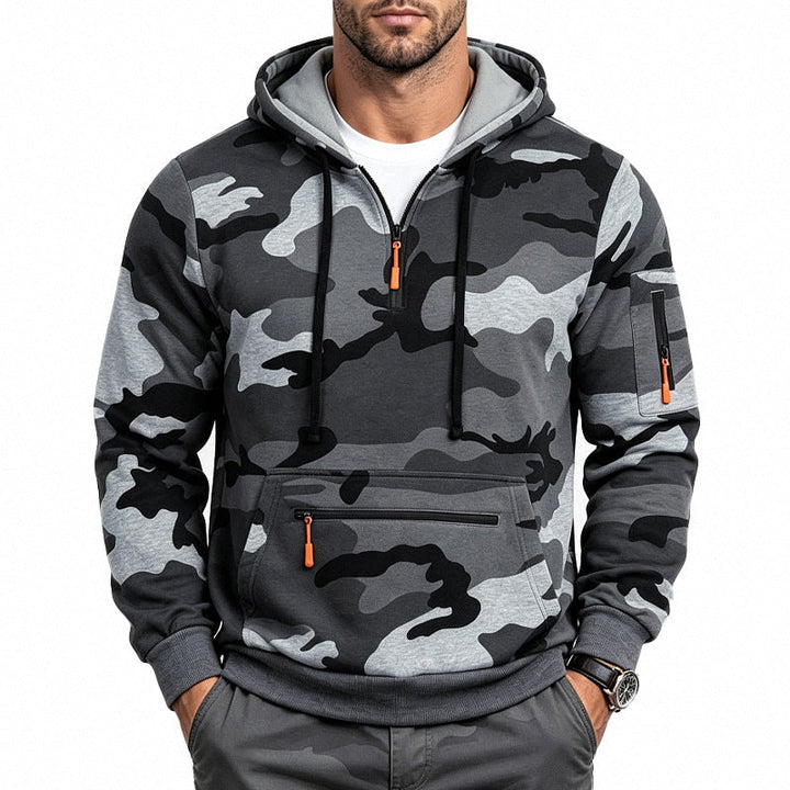 Męska Bluza z kapturem z Camouflage Wzór, Kieszenie na zamek i Kieszeń kangurka