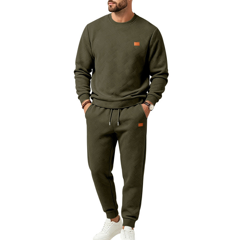 Męska Patterned Komfort Sweat Set z Okrągły Dekolt Bluza i Ściągacz Jogging Spodnie