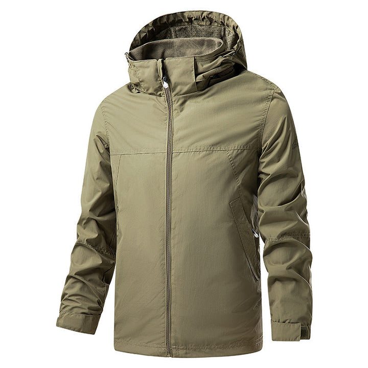Męski lekki packable rain i wiatr kurtka z regulowany kaptur i microfleece kołnierz