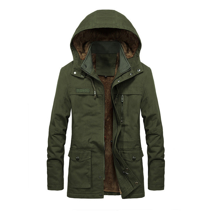 Męski termiczny field parka w płótno stylizacja z ocieplający teddy podszewka i regulowany kaptur