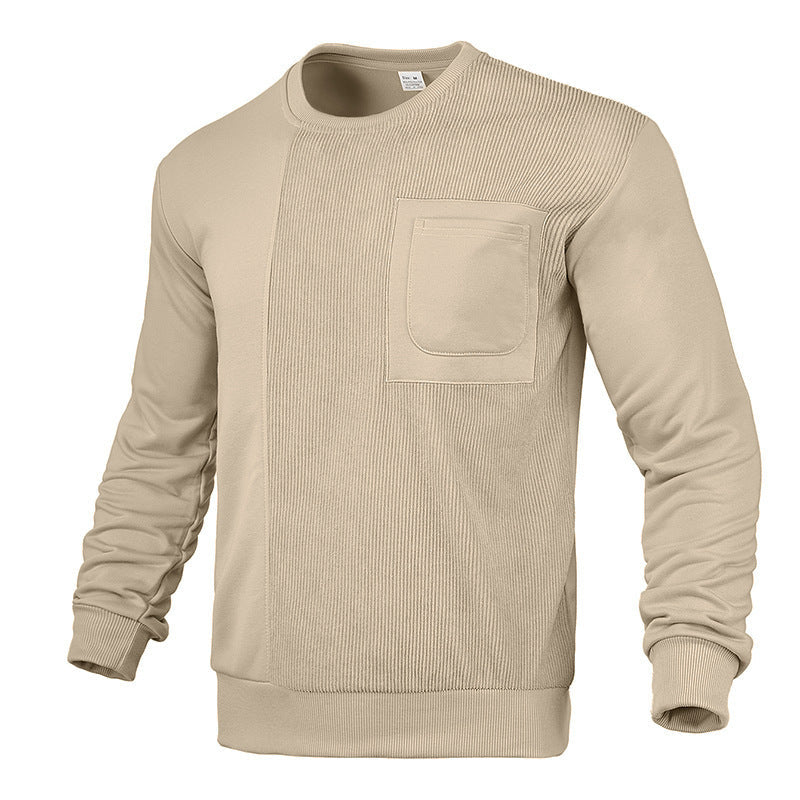 Męska strukturalny okrągły dekolt bluza z klatka piersiowa kieszeń i asymmetrical rib panel