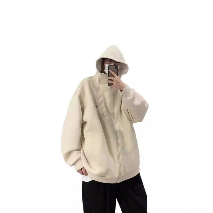 Unisex oversize polarowa kurtka z wysokim kołnierzem i zamkiem błyskawicznym Lumaza
