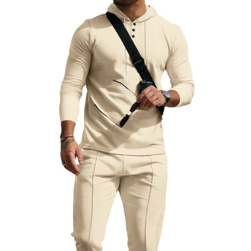 Męska dopasowana z kapturem Listwa guzikowa set wykonana z textured stretch jersey z dopasowany chino jogger