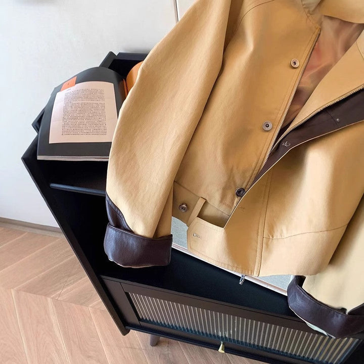 Damska Harrington kurtka z leather trim i ukrytym zamkiem Lumaza