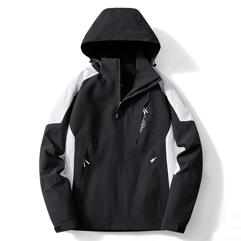Męska Colorblock softshell Trekker kurtka z kapturem, ukrytym zamkiems i boczne kieszeniami
