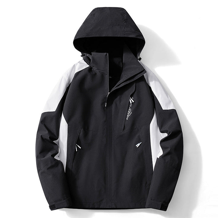Męska Colorblock softshell Trekker kurtka z kapturem, ukrytym zamkiems i boczne kieszeniami