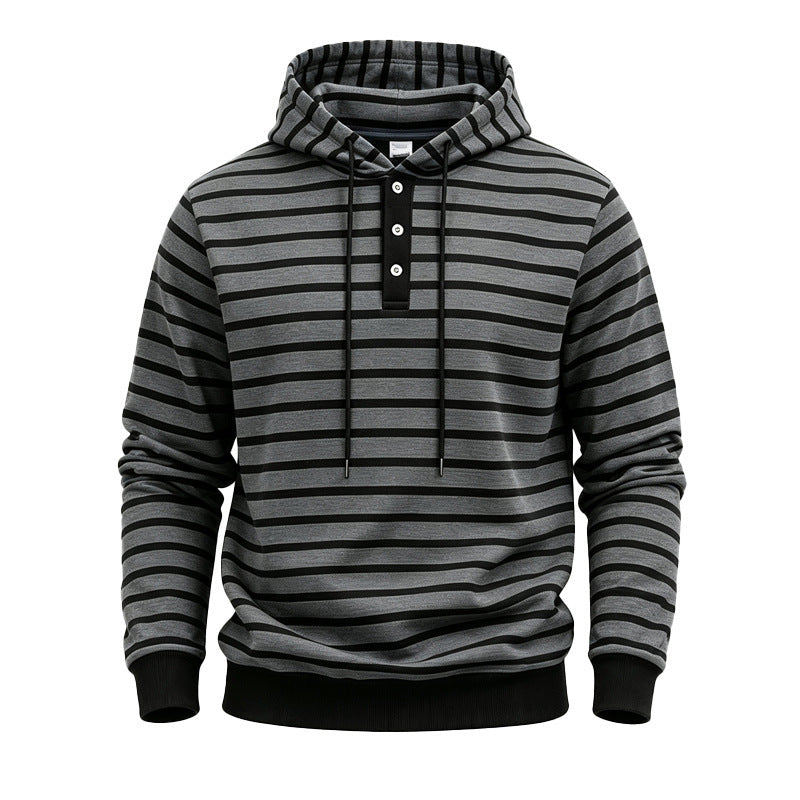 Męska z kapturem sweter z Listwa guzikowa i trendy stripe Wzór