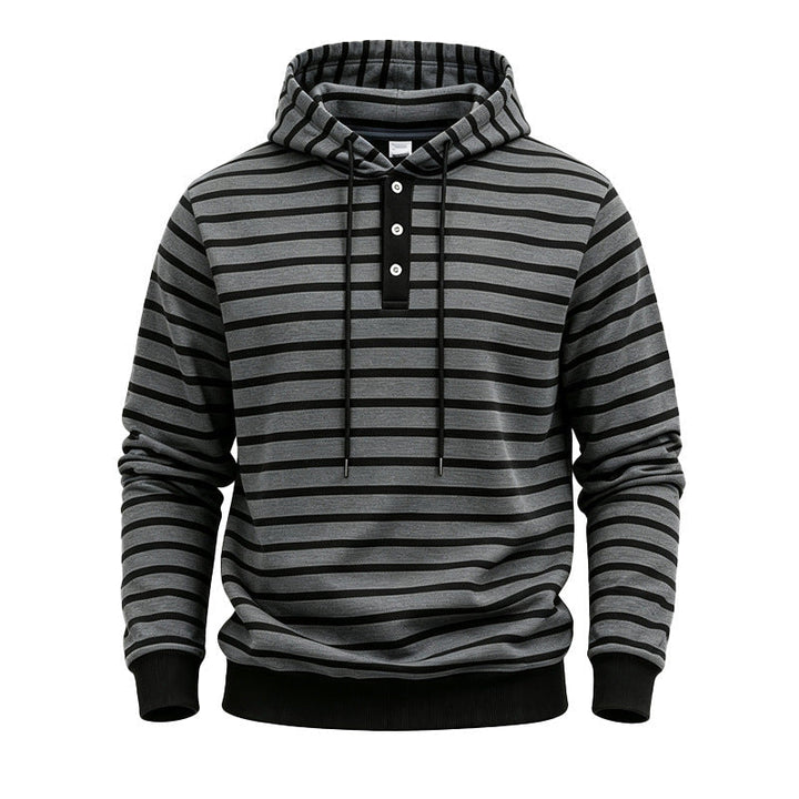Męska z kapturem sweter z Listwa guzikowa i trendy stripe Wzór