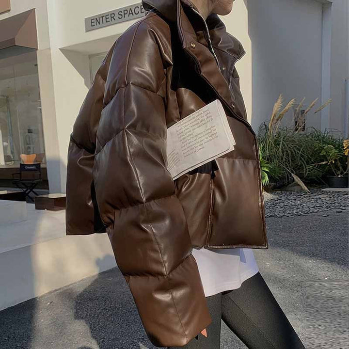 Damska Fashionable Leather Down kurtka Lumaza