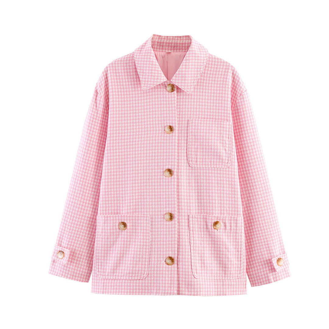 Damska boxy Transitional kurtka z Check Pattern, koszulowa kołnierzem i z naszywanymi kieszeniami Lumaza