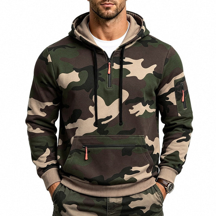 Męska Bluza z kapturem z Camouflage Wzór, Kieszenie na zamek i Kieszeń kangurka