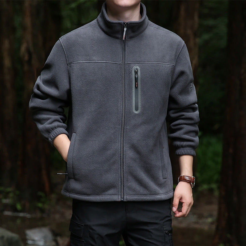 Męski Termiczny Microfleece Outdoorowy Kurtka z Kołnierz ze stójką, Wodoodporny Chest Zamek Kieszeń