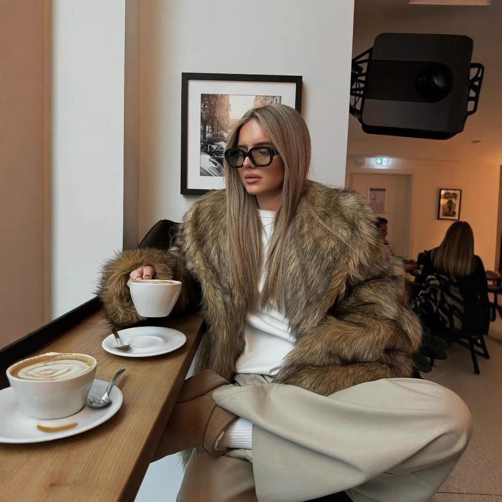 Damska Cozy imitacja-Fur kurtka z miękki Lwwg