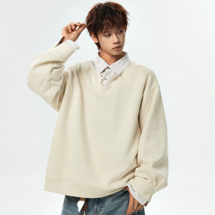 Męska Oversize Bluza z V-Notch Kołnierz i Drop Shoulder