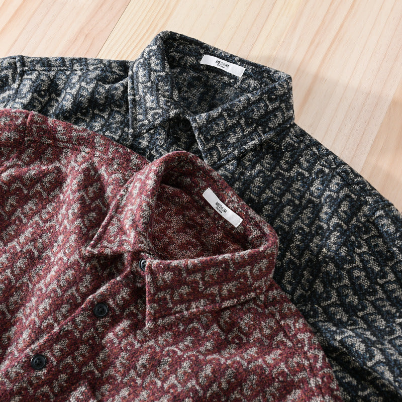 Męski Structured Jacquard Koszula wierzchnia z Kieszeń na piersi i Luźny krój