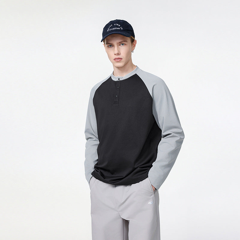 Herren Langarm-Henley-Bluza mit Raglanowyärmeln, Relaxed-Krój und Knopfleiste