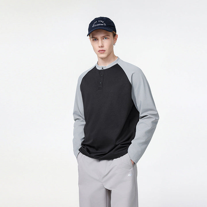 Herren Langarm-Henley-Bluza mit Raglanowyärmeln, Relaxed-Krój und Knopfleiste