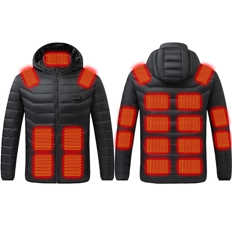 Męska Heated Puffer kurtka z Multi-Zone Heatwg System i kapturem